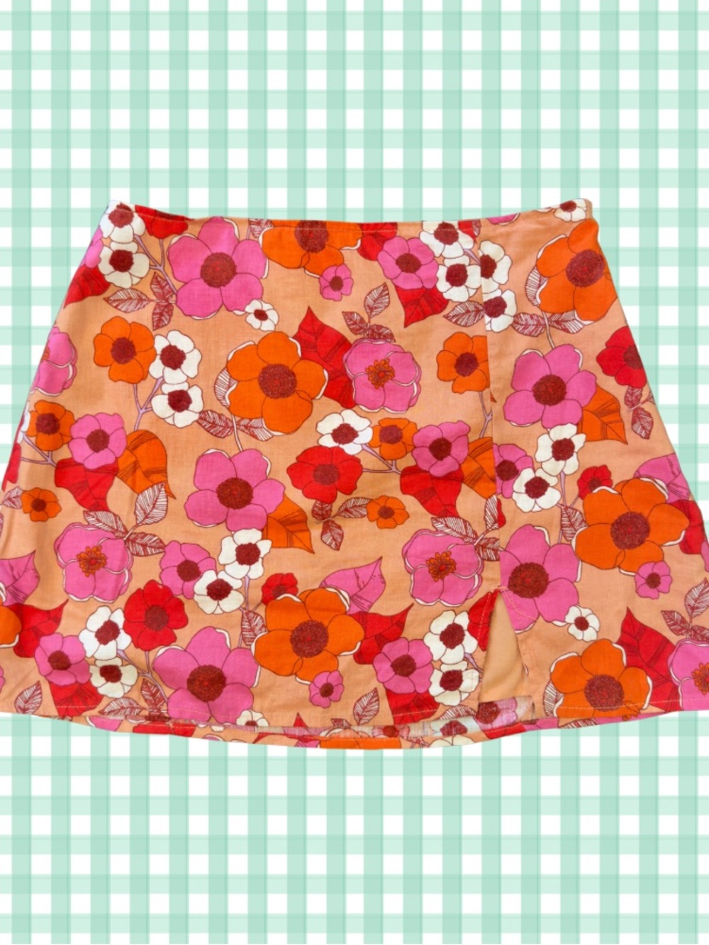 Urban Outfitters Pink & Orang Floral Linen Mini Skirt